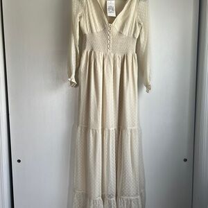 Patrons of Peace Cream Polka Dot Long Sleeve Dress